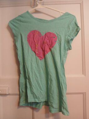 MTA Sport Girls L 10/12 Blue and Pink Heart Shirt